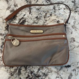 Michael Kors wristlet tan canvas gold details
